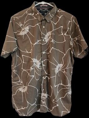 Ted Baker London Taupe Olive Hawaiian Shirt Short Sleeve Floral Aloha Men's 4